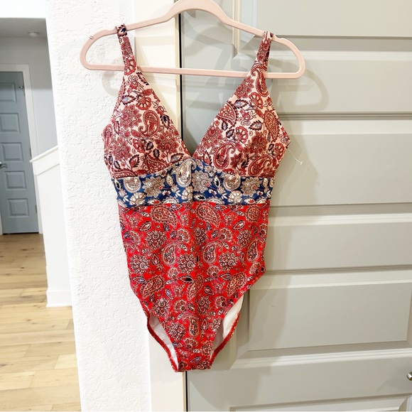 New Boden Red Arezzo Paisley Panel Swimsuit - Picture 3 of 6